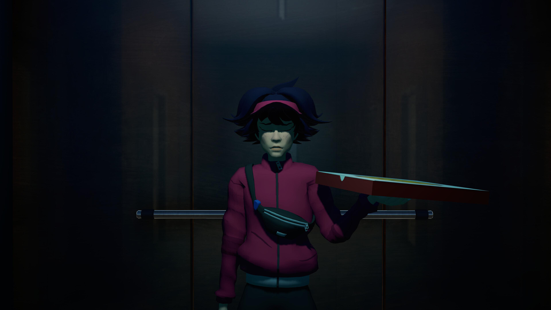 主角B與她的速克達在一個寧靜的場景中。