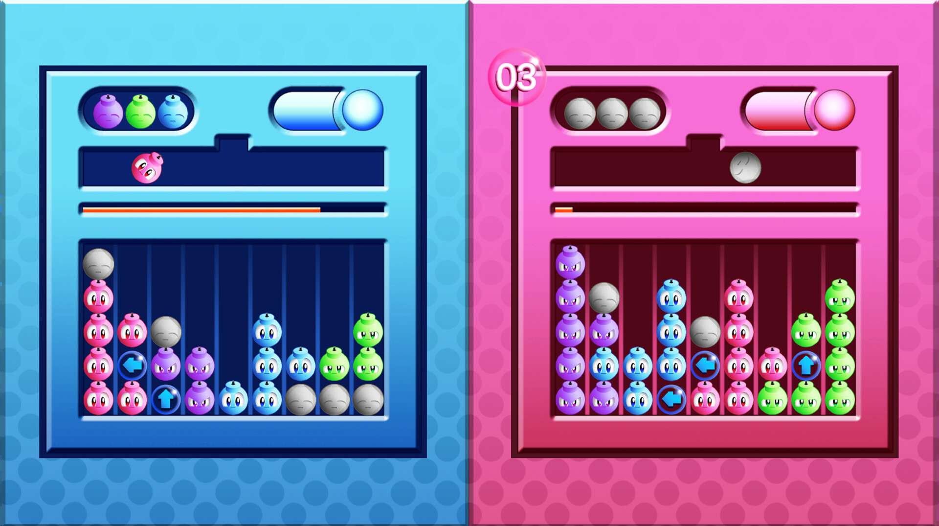 四人對戰模式的遊戲畫面,每個玩家都有自己的場地。