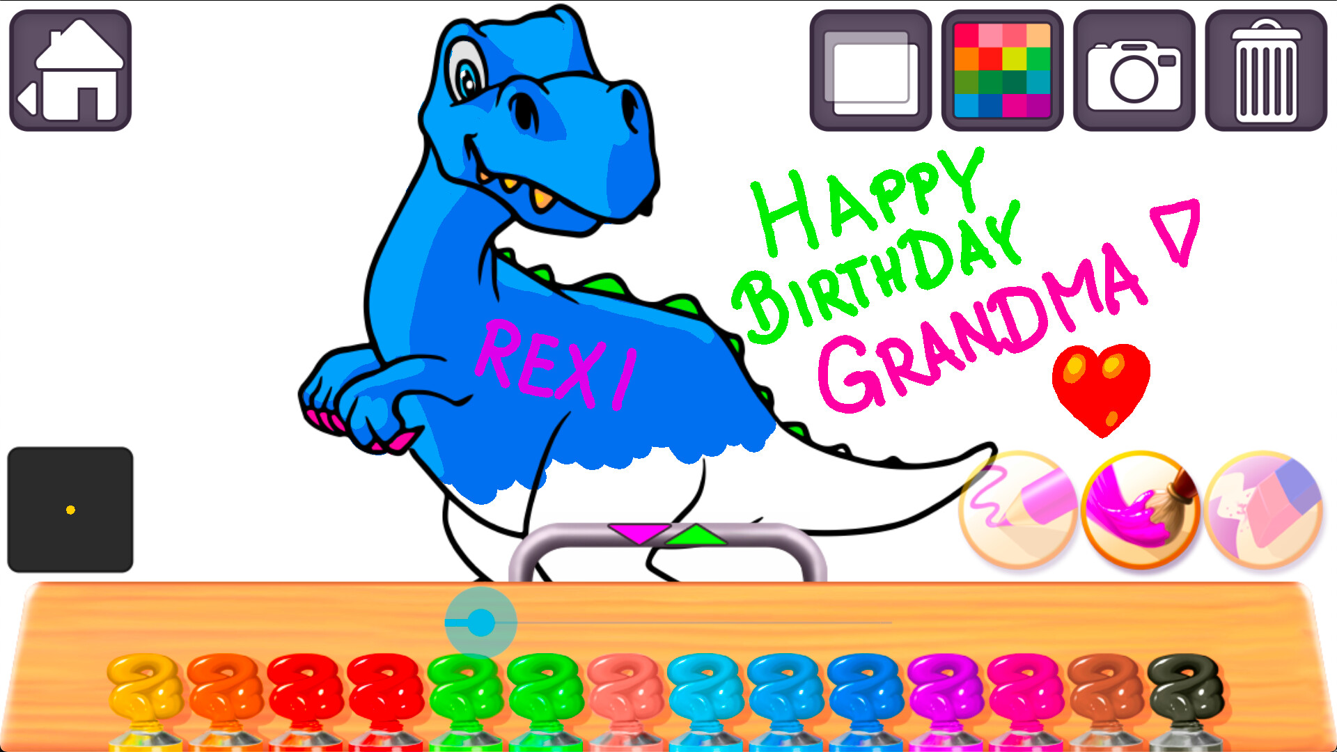 玩家可以自由選擇顏色，為可愛的恐龍增添色彩。