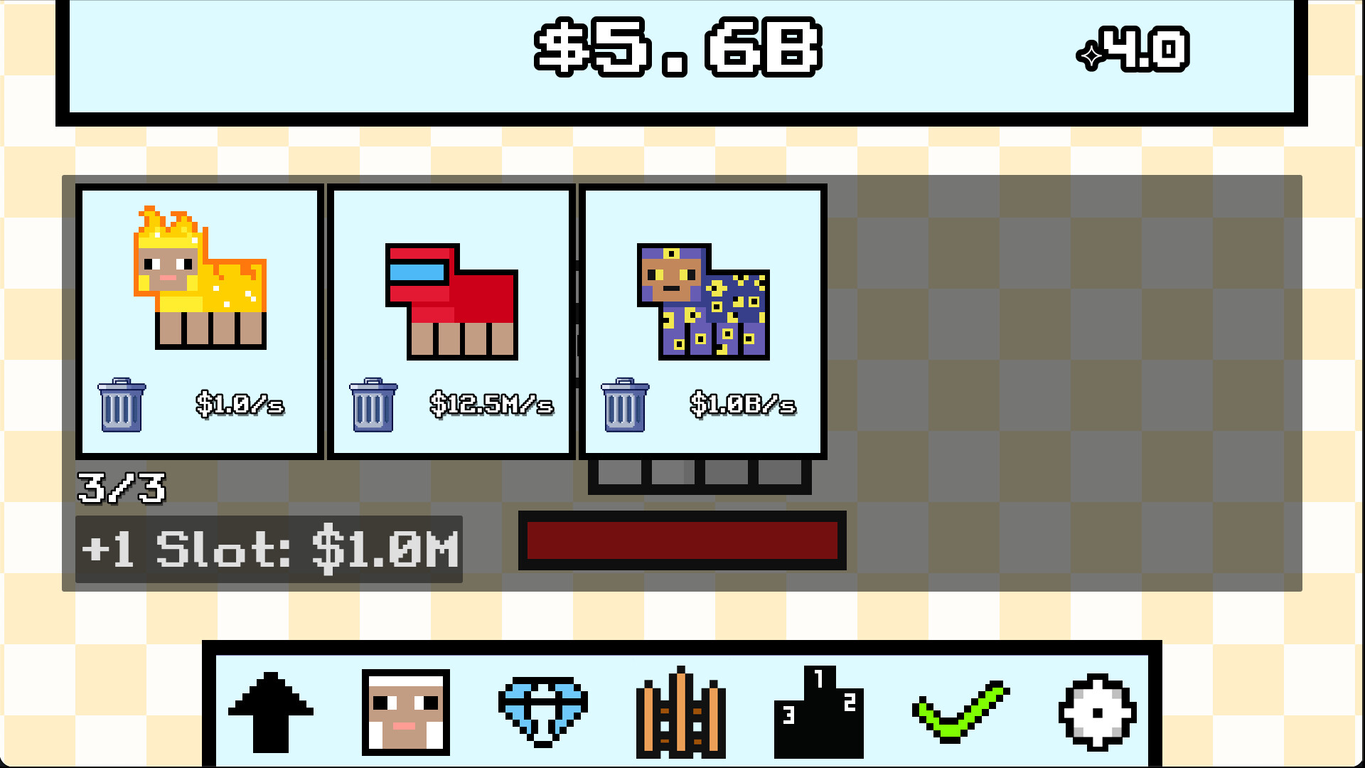 遊戲主畫面展示了充滿活力的像素藝術風格和核心點擊區域。