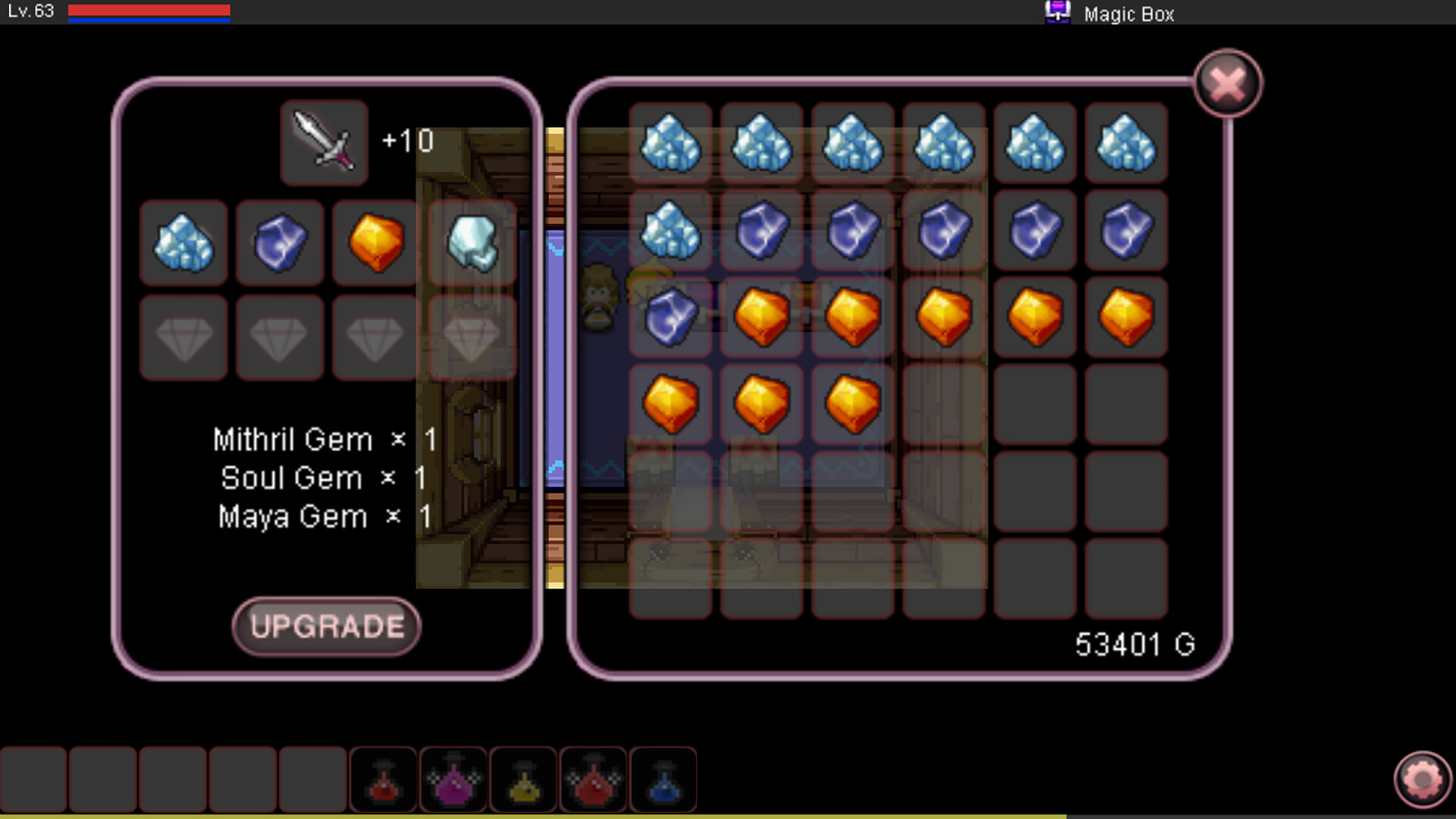 角色在一個被岩漿環繞的洞穴中戰鬥,場景中有寶箱和各種怪物。