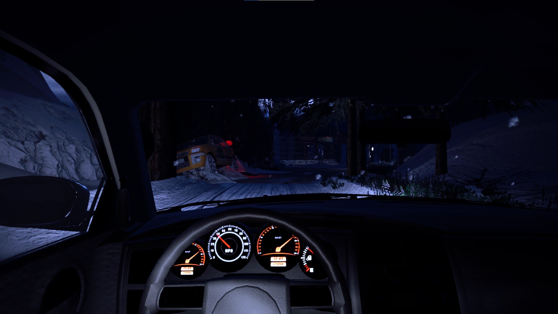 遊戲場景，顯示一個被雪覆蓋的孤獨建築