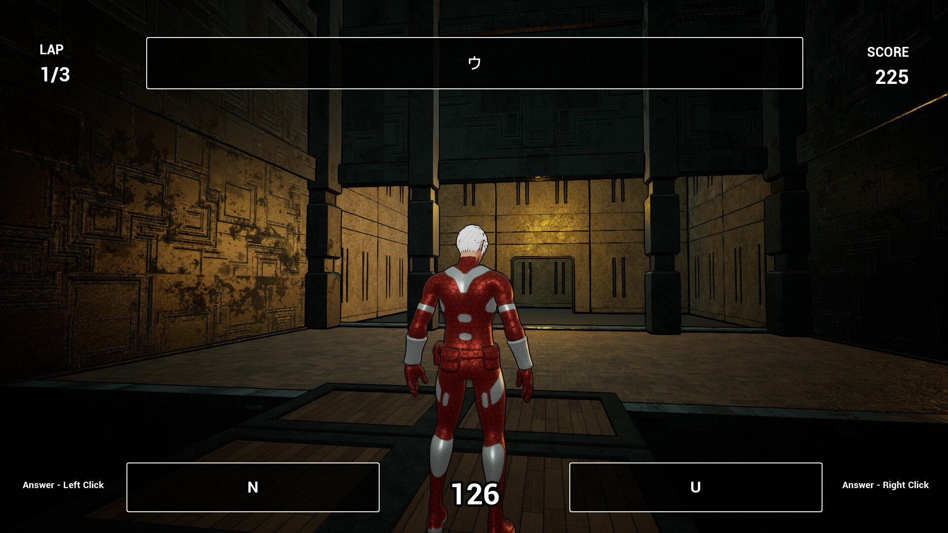 遊戲中的日語學習畫面，玩家需要判斷假名的對錯。