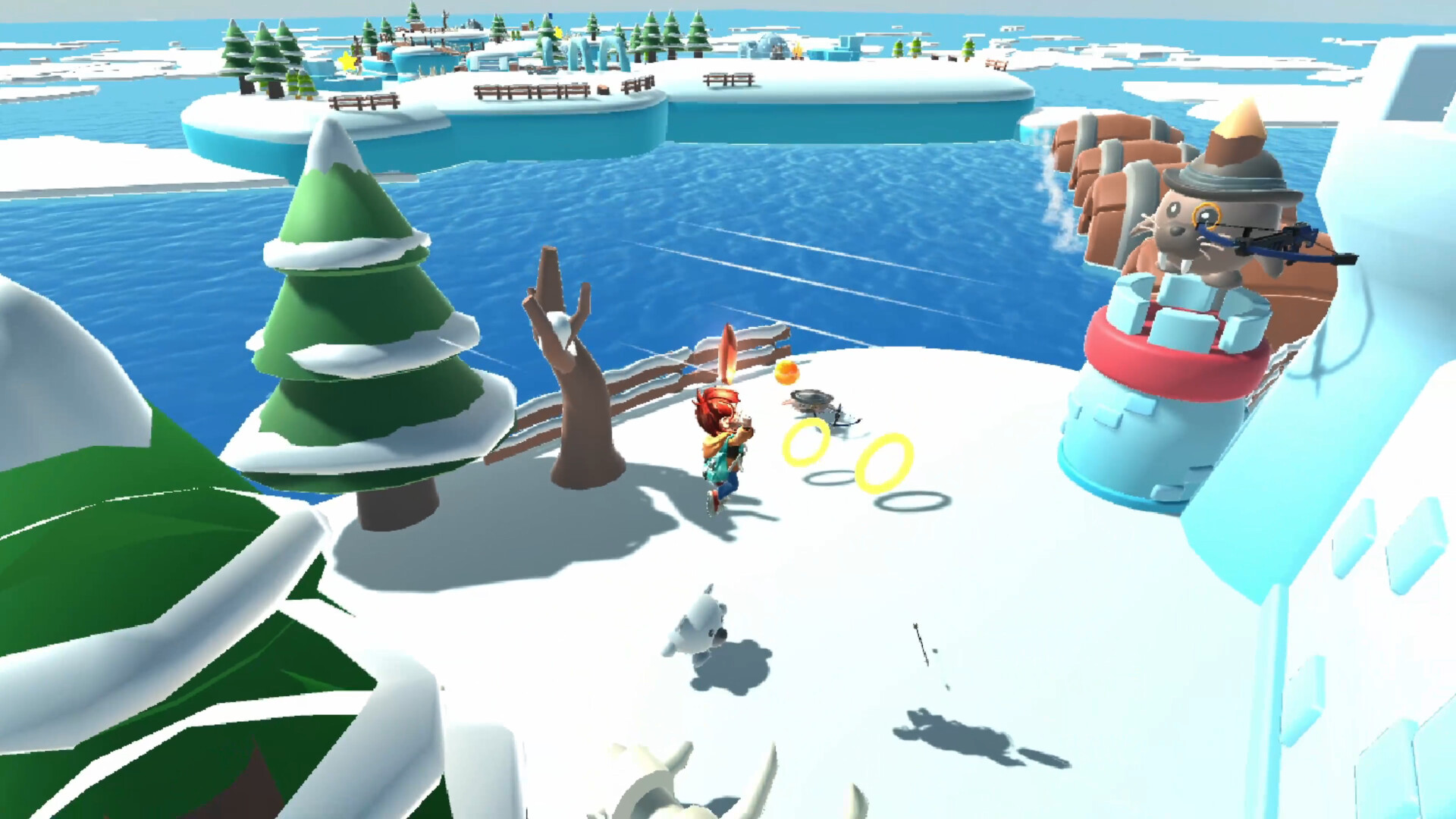 兩位主角站在充滿綠意的平台上，遠方是漂浮的島嶼。