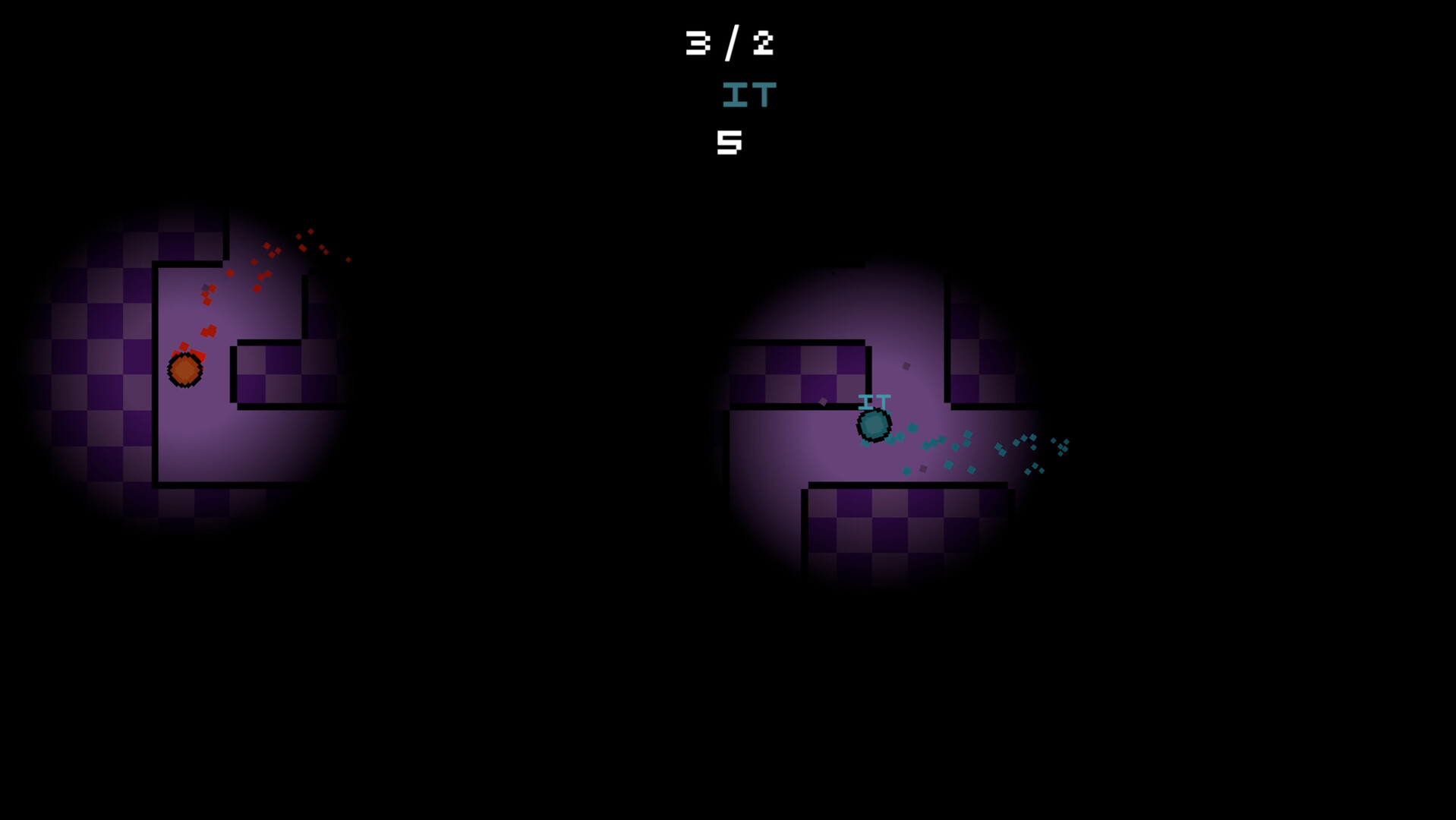 遊戲截圖展示了在一個有水池和橋樑的地圖上的追逐場景。