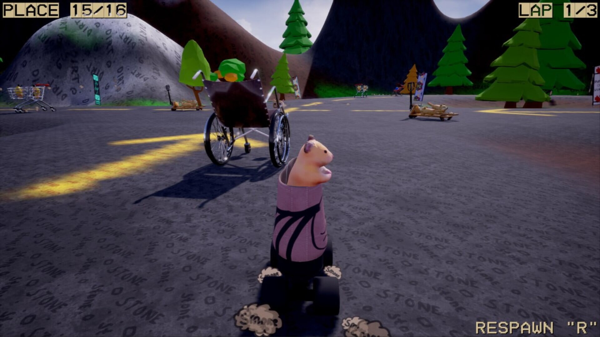 遊戲中色彩鮮豔的賽道與奇特的角色車輛。