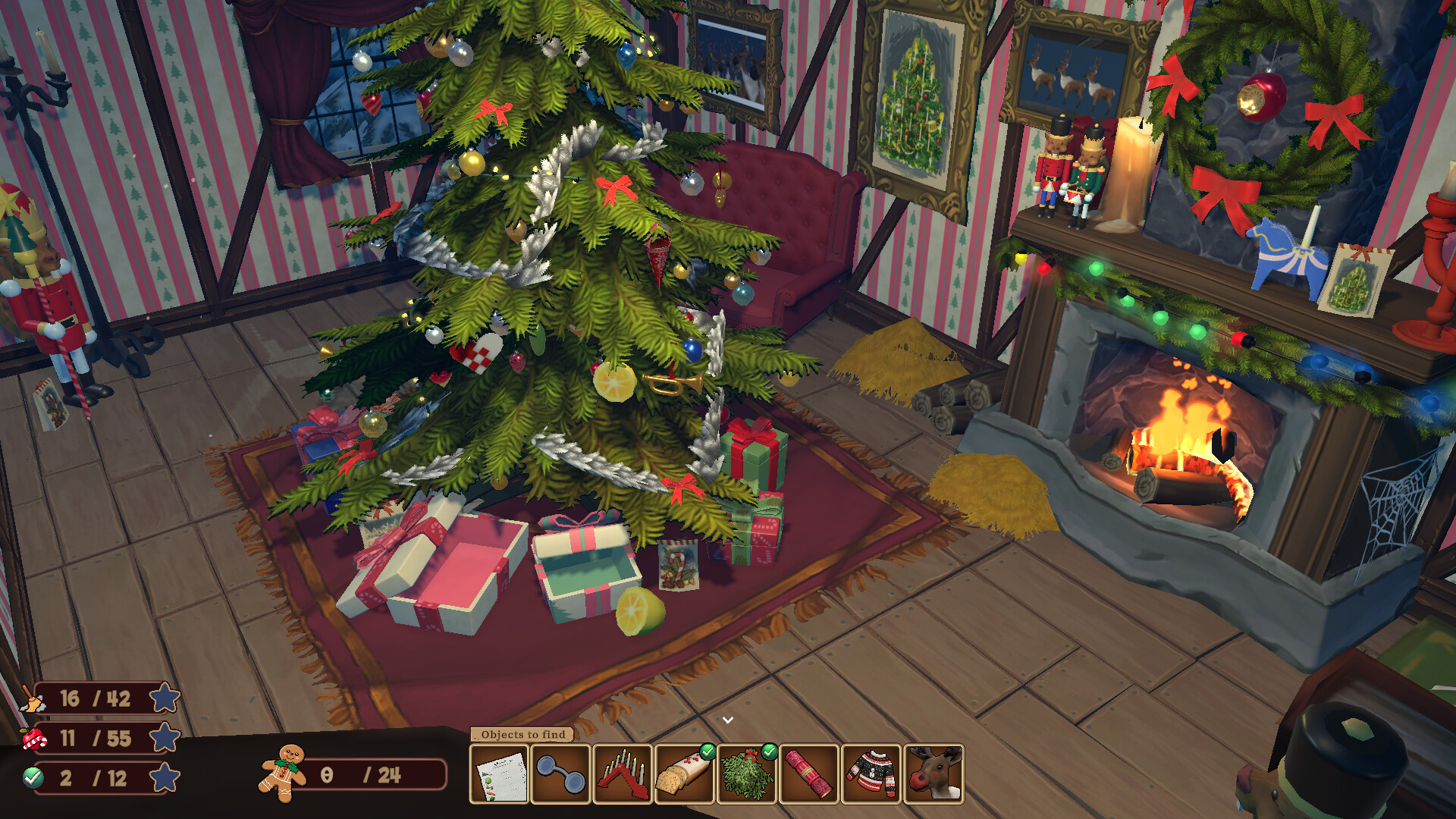 遊戲中的戶外場景,雪地上的馴鹿和建築