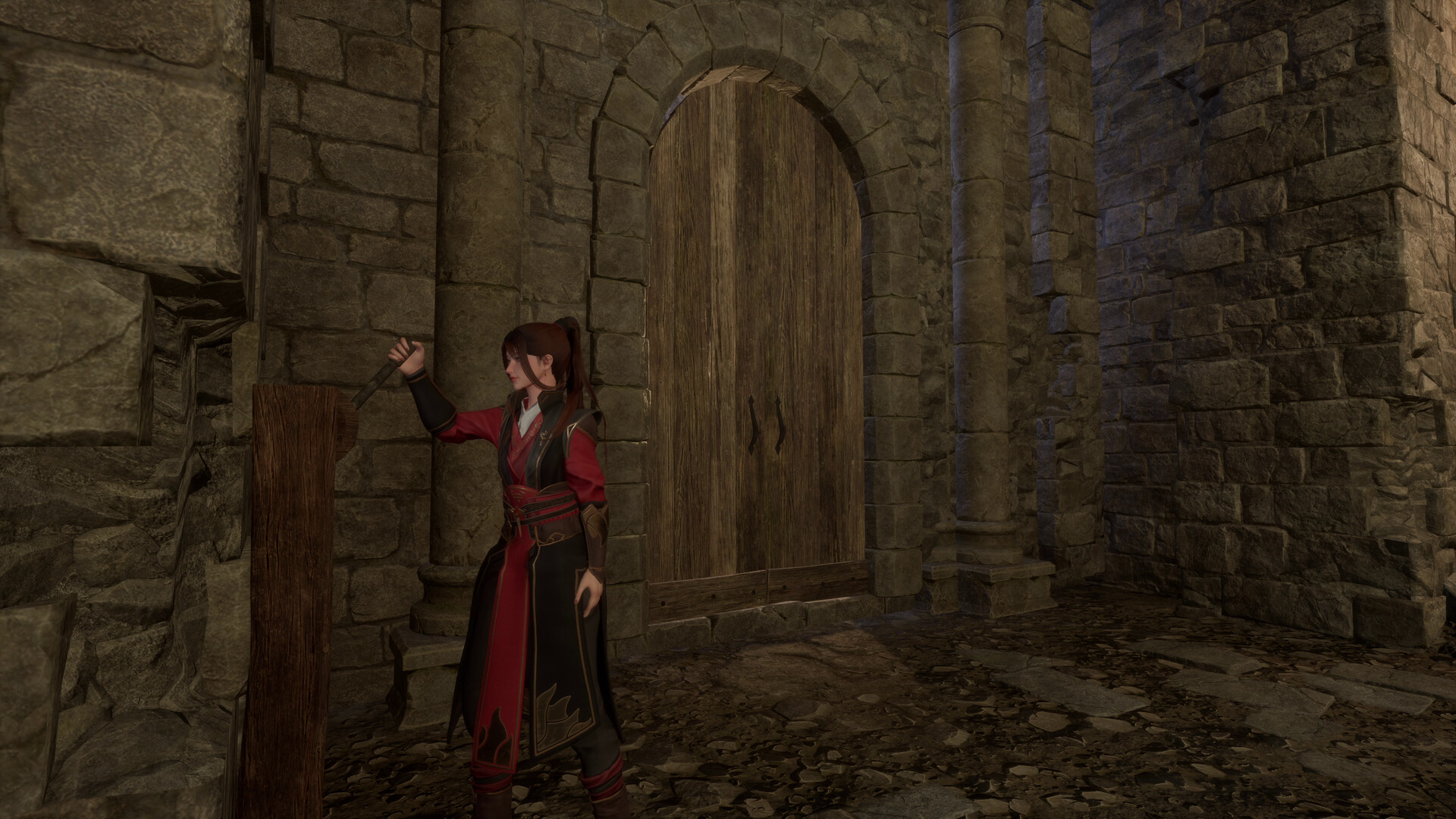 Zoe在森林中奔跑,陽光穿過樹葉灑下。