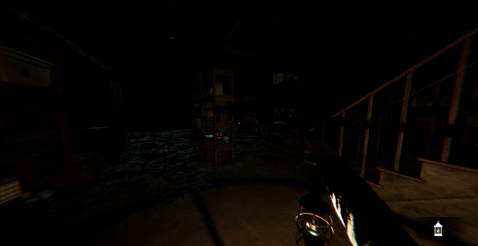 遊戲中的一個場景，光線昏暗的房間內擺放著一張床和一些雜物