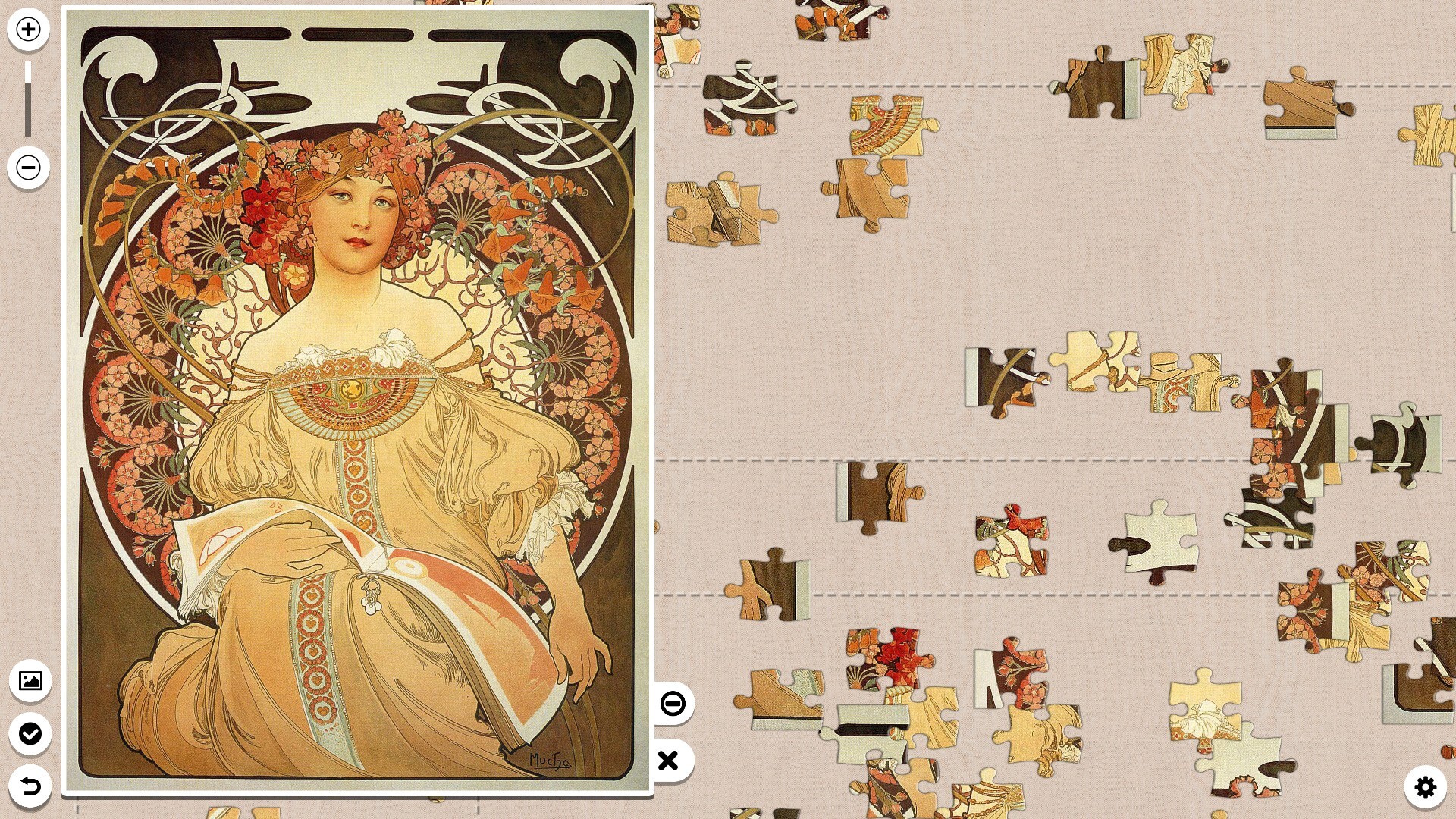 遊戲介面展示了拼圖的完成度與剩餘碎片。