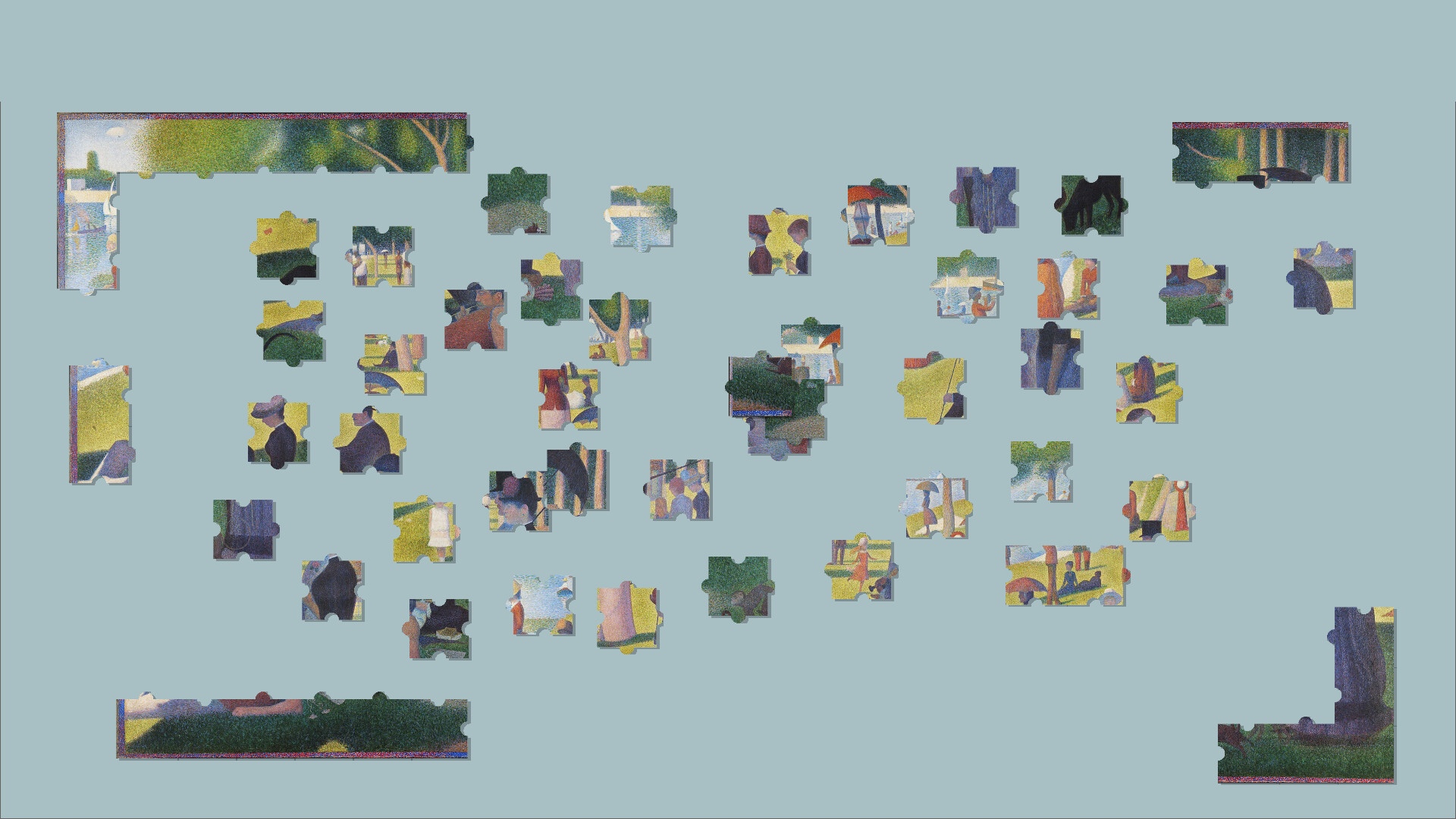 另一幅正在進行中的拼圖，展示了遊戲簡潔的操作介面。