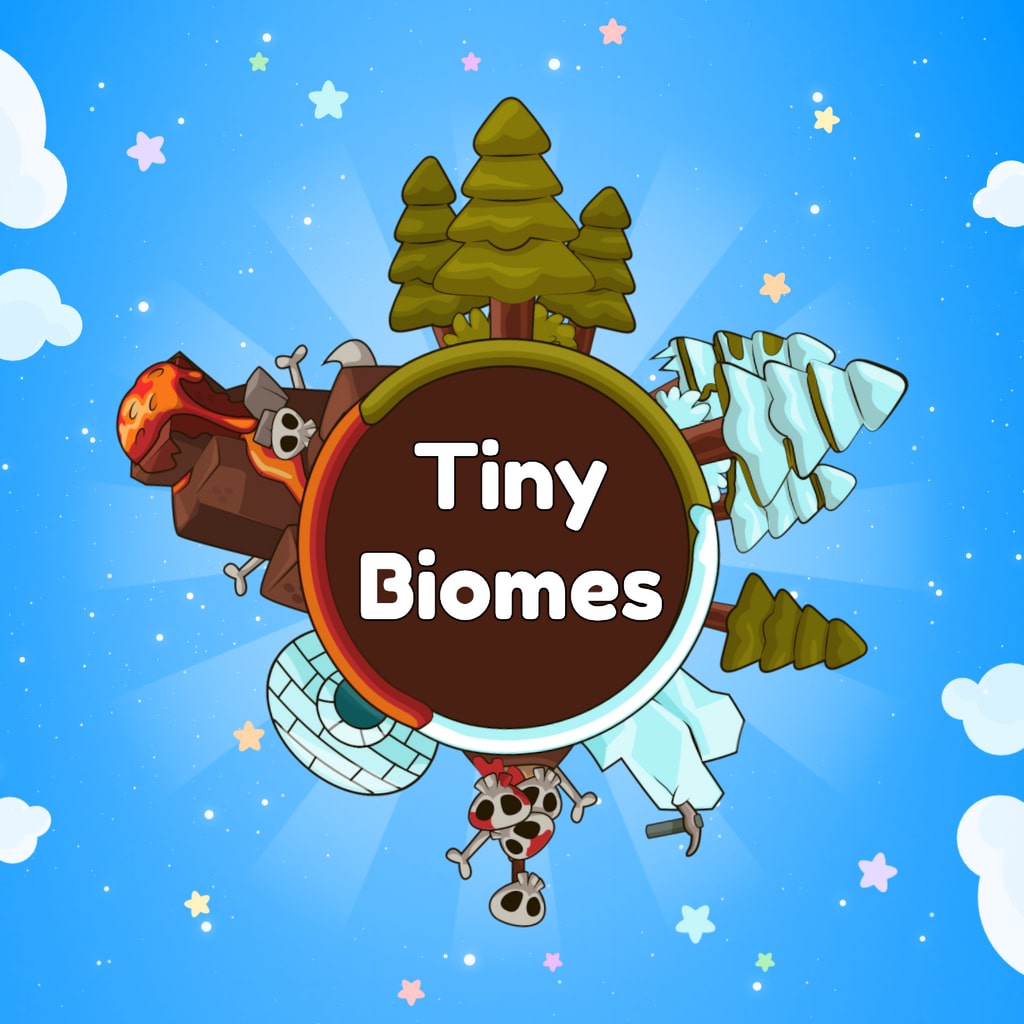 Tiny Biomes 的主視覺圖，展示了多種生態環境和可愛的畫風。