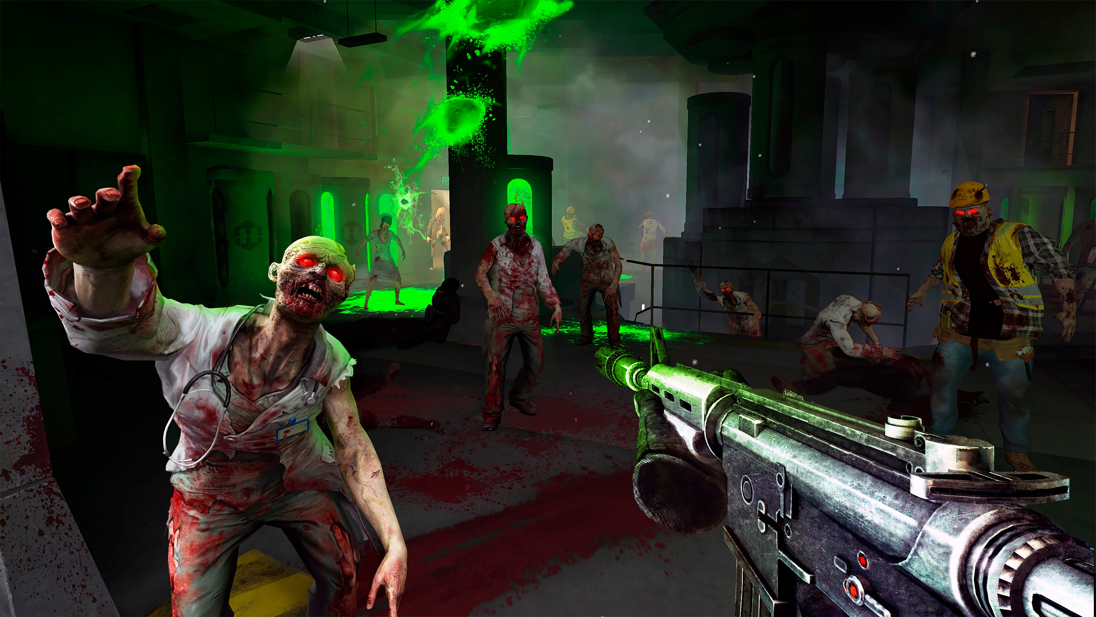 在狹窄的通道中與殭屍對峙