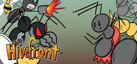 Hivefront TD 遊戲主視覺圖，展示了螞蟻與蜜蜂的對抗場景