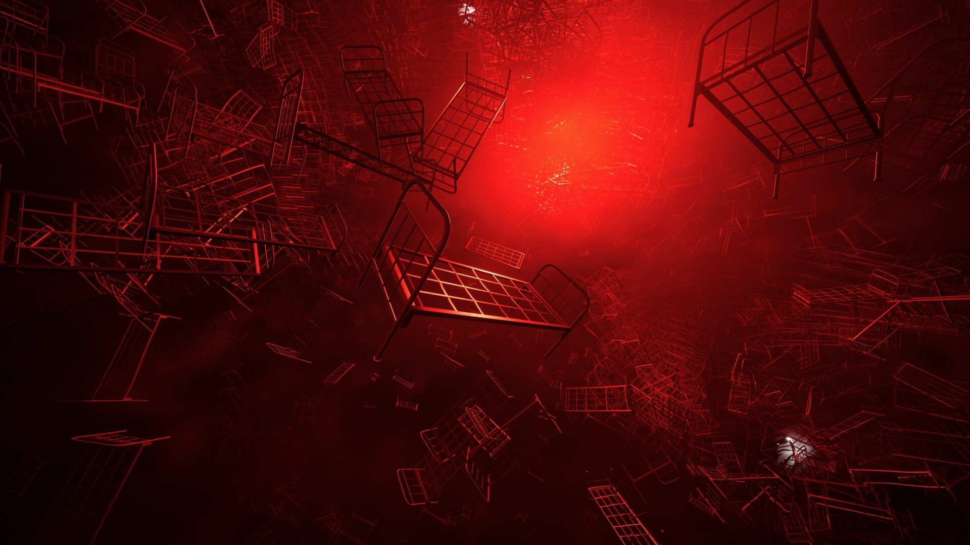 一個人物的剪影站在一個充滿詭異符號的背景前。