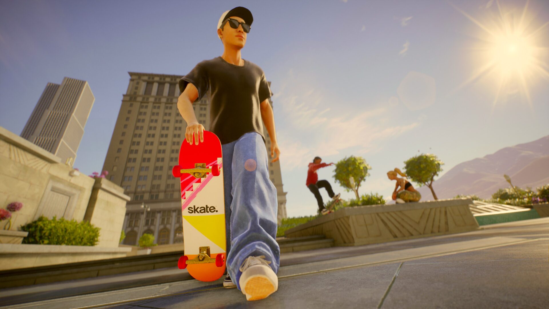 角色在夜間城市滑行,燈火輝煌