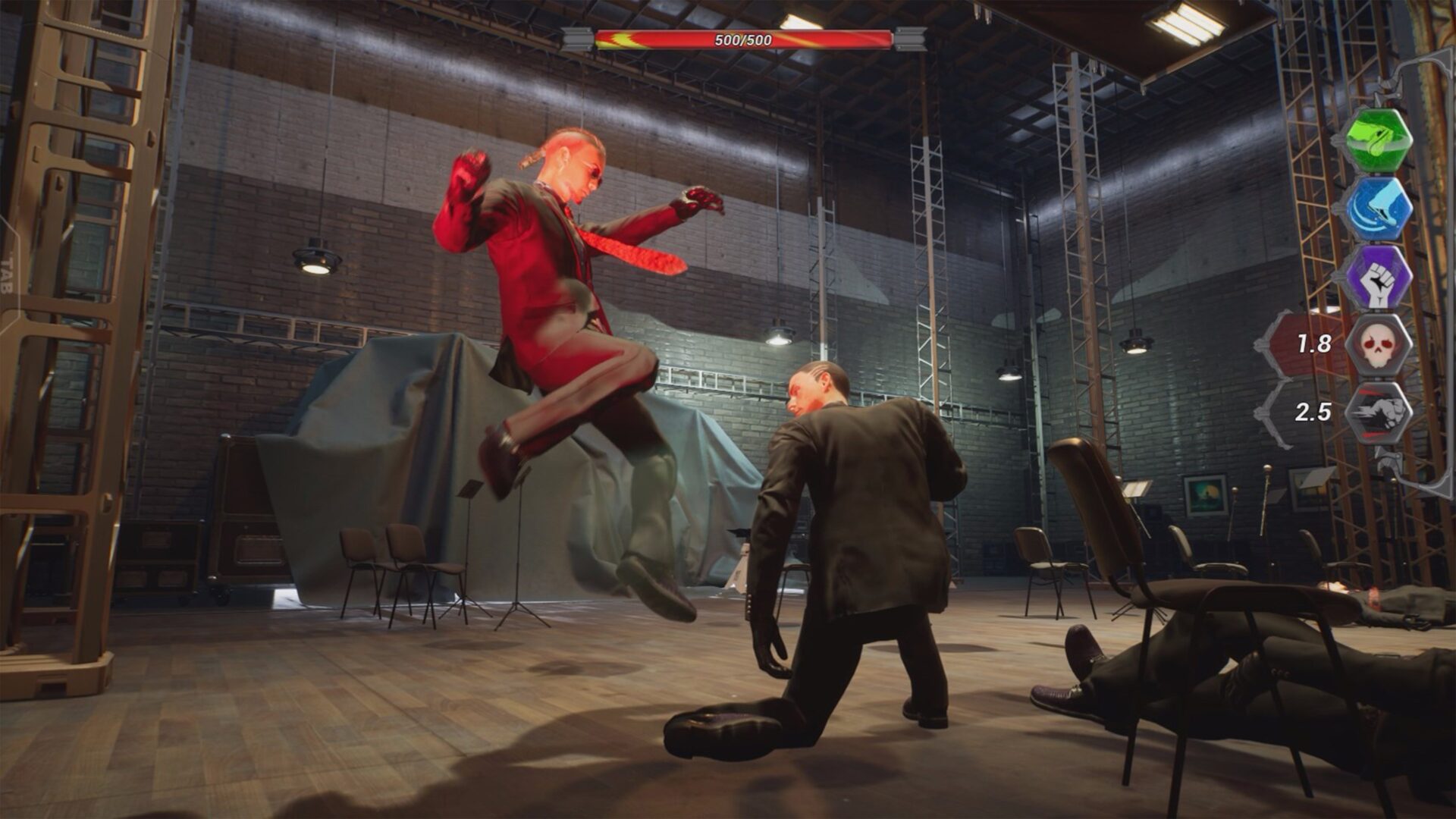 激烈的戰鬥場面，主角施展武術對抗多名敵人。