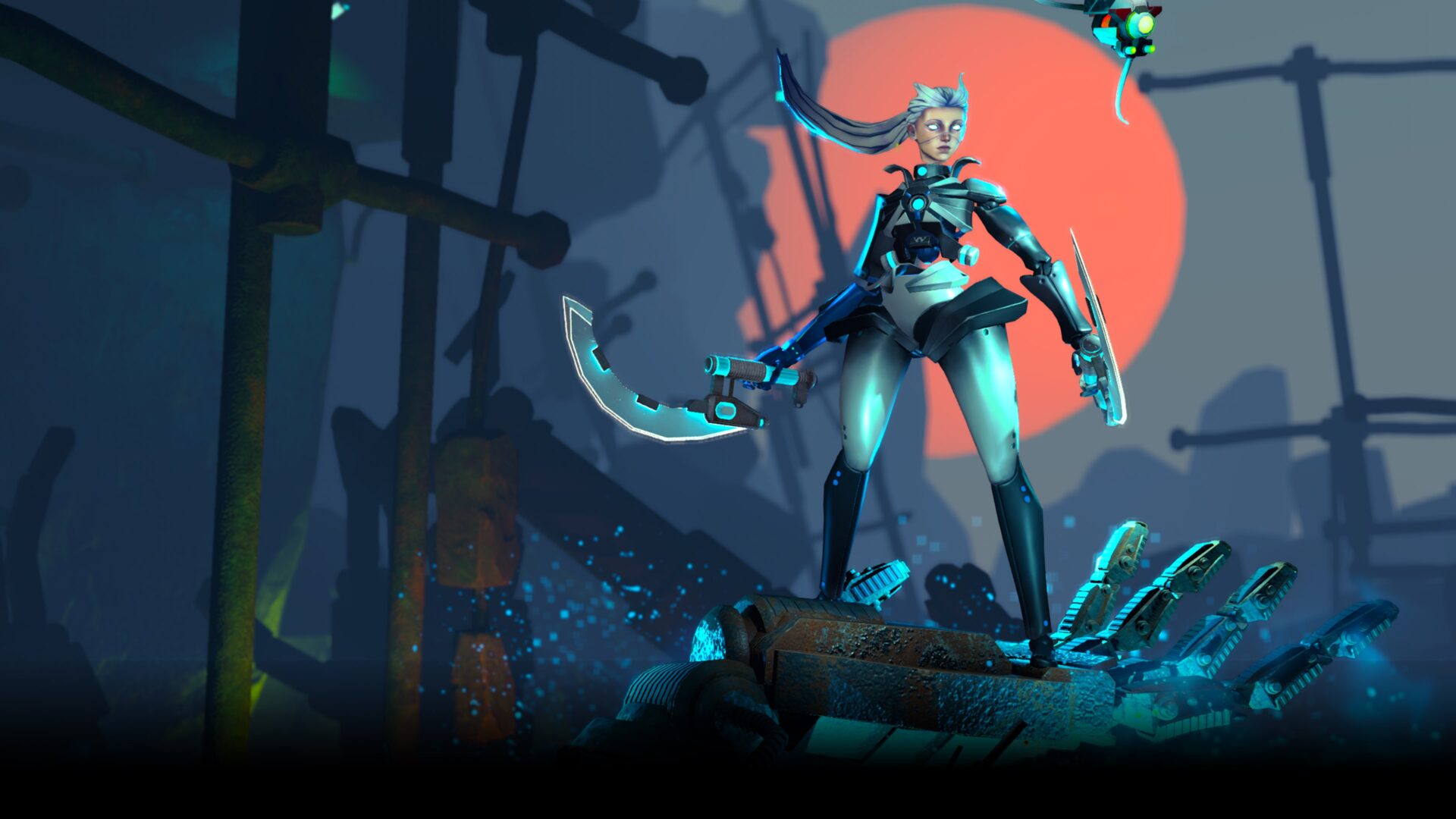 《復生娜》遊戲主視覺圖，展現了主角身處的數位末世氛圍。