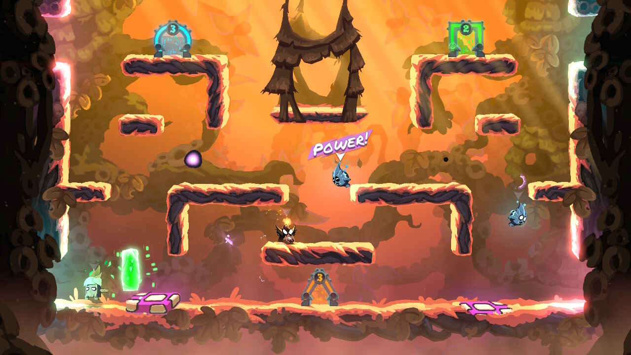 充滿綠意的叢林場景,展示了平台跳躍與戰鬥結合的玩法機制。