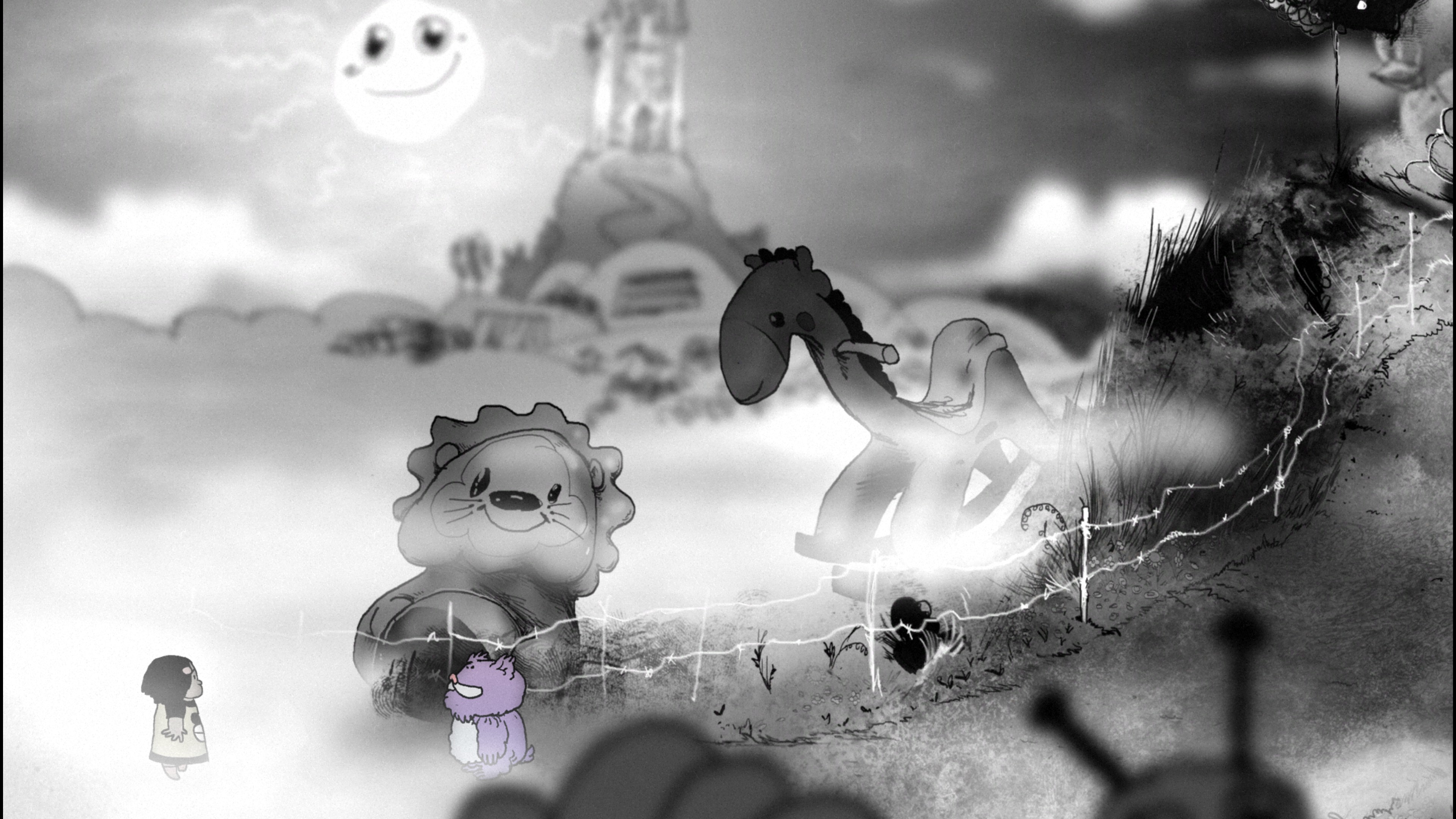 莉迪亞在灰色的想像世界中探索。