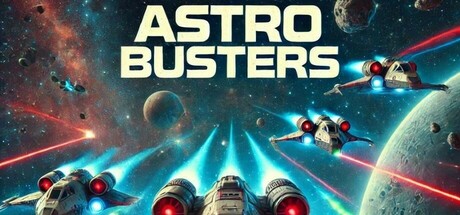 Astro Busters 遊戲主視覺圖，展示激烈的太空戰鬥場景