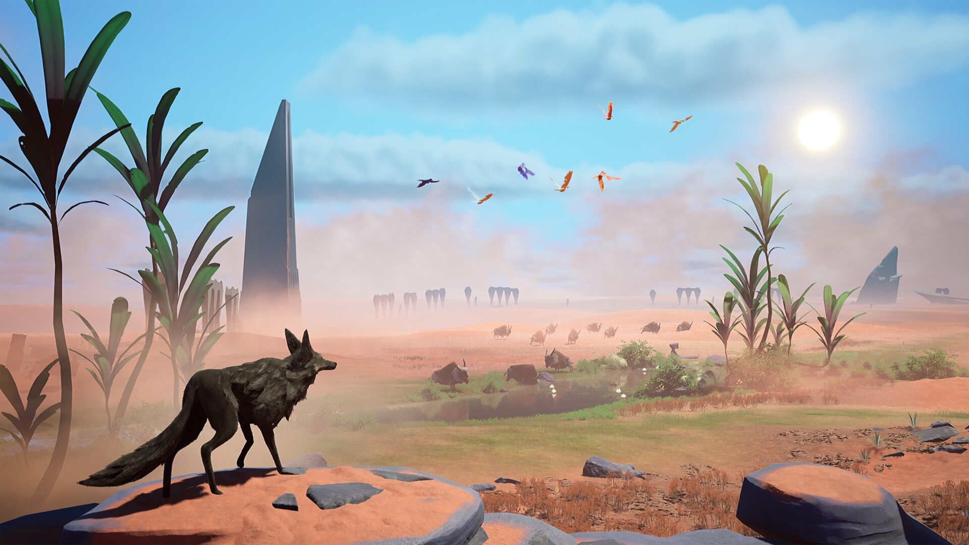 在幽暗的洞穴中，發光的植物照亮了前路。