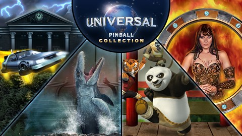 Pinball FX - Universal Pinball Collection 遊戲精選封面圖，展示了多部經典電影的角色與元素集合。