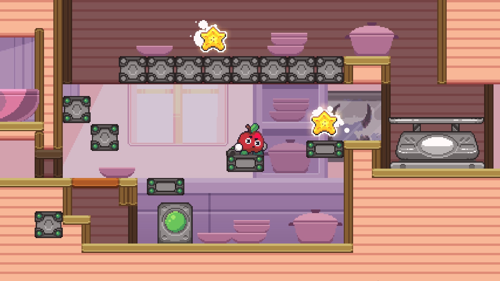 遊戲截圖：色彩繽紛的環境與複雜的平台結構