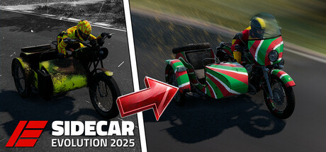 Sidecar Evolution 2025 遊戲主視覺圖，展示了激烈的側車競速場面