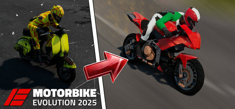 Motorbike Evolution 2025 遊戲主視覺圖，展示了激烈賽車場景