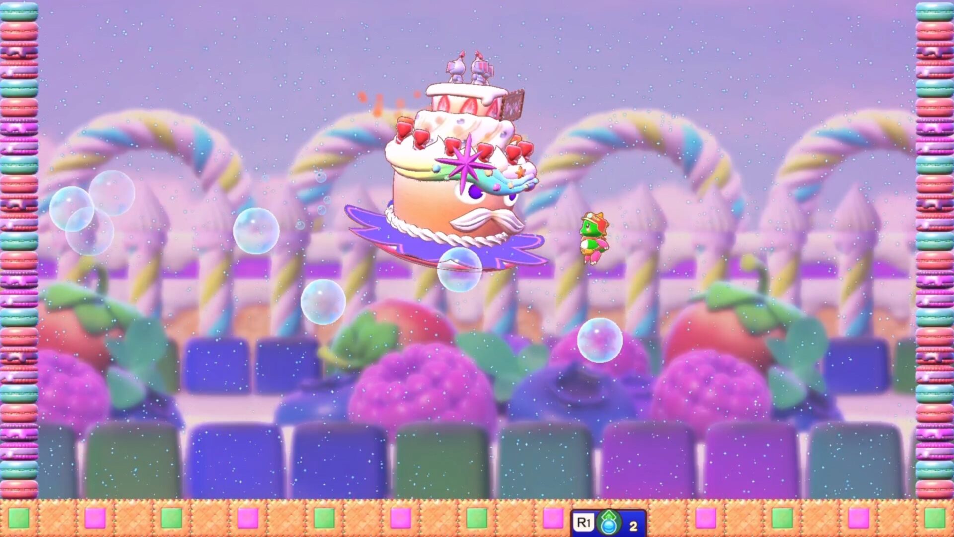 泡泡龍在關卡中與敵人對峙