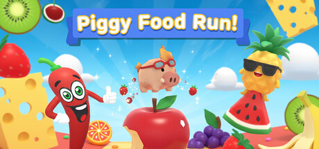 Piggy Food Run 遊戲主視覺圖，展現了可愛小豬與色彩繽紛的遊戲世界