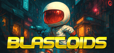 《Blastoids》遊戲主視覺圖，展現了霓虹風格的復古射擊元素。