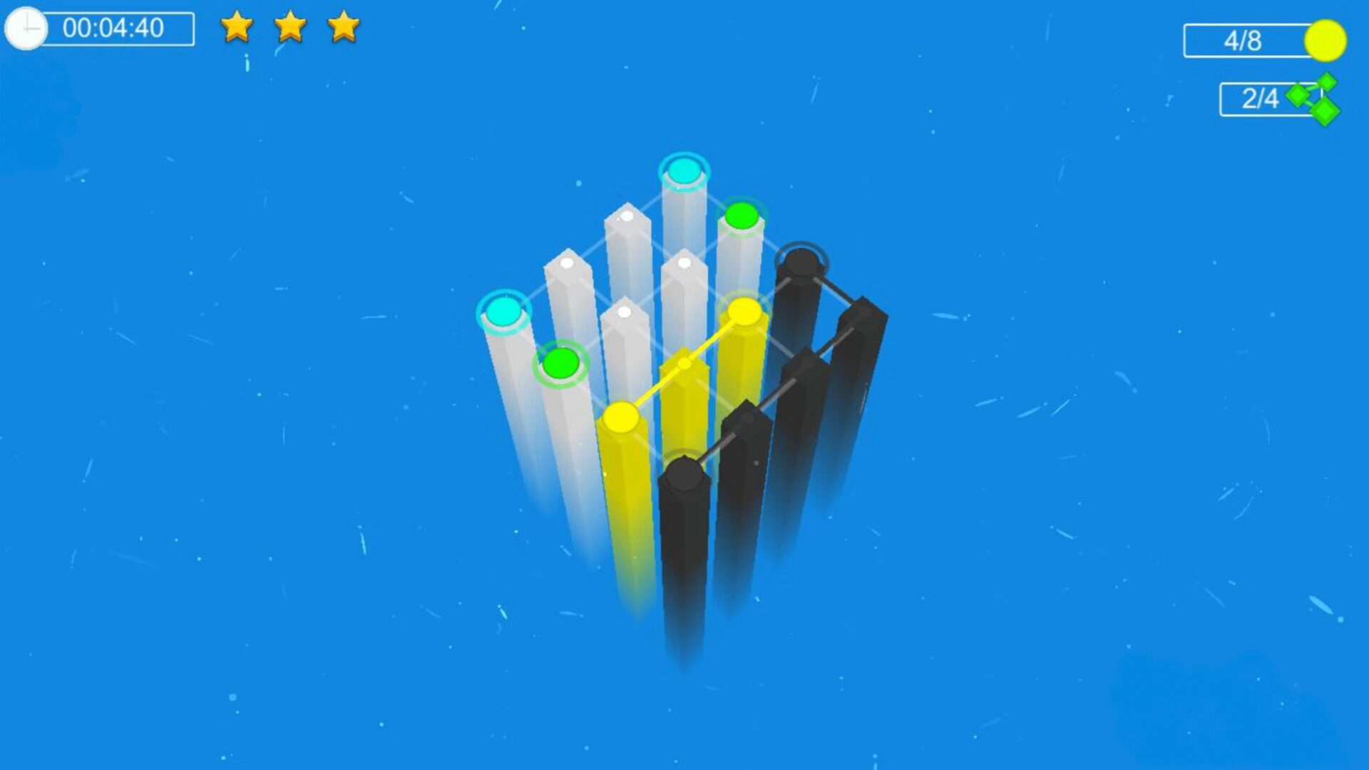 遊戲後期的高難度關卡展示，色彩線條幾乎填滿了整個畫面