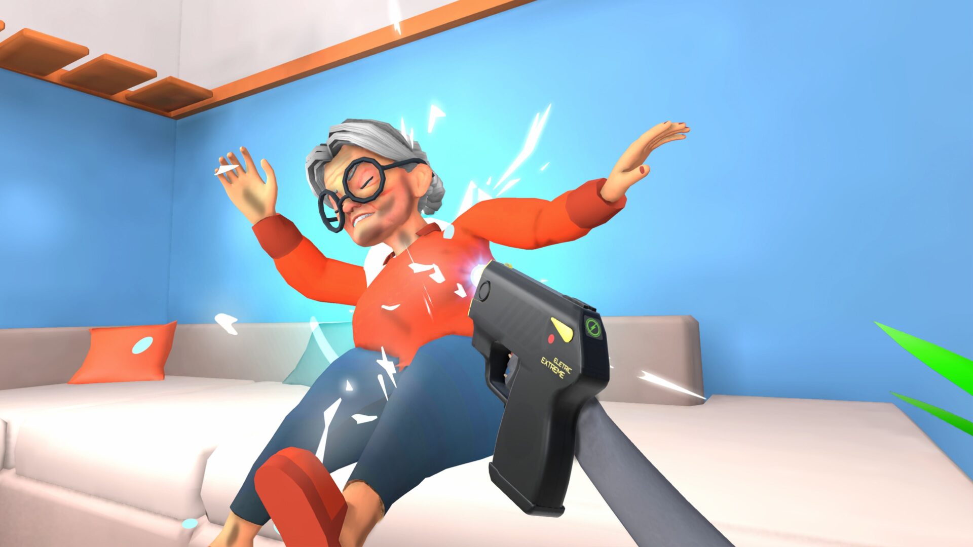 貓咪躲在盆栽後面，觀察著客廳的動靜。