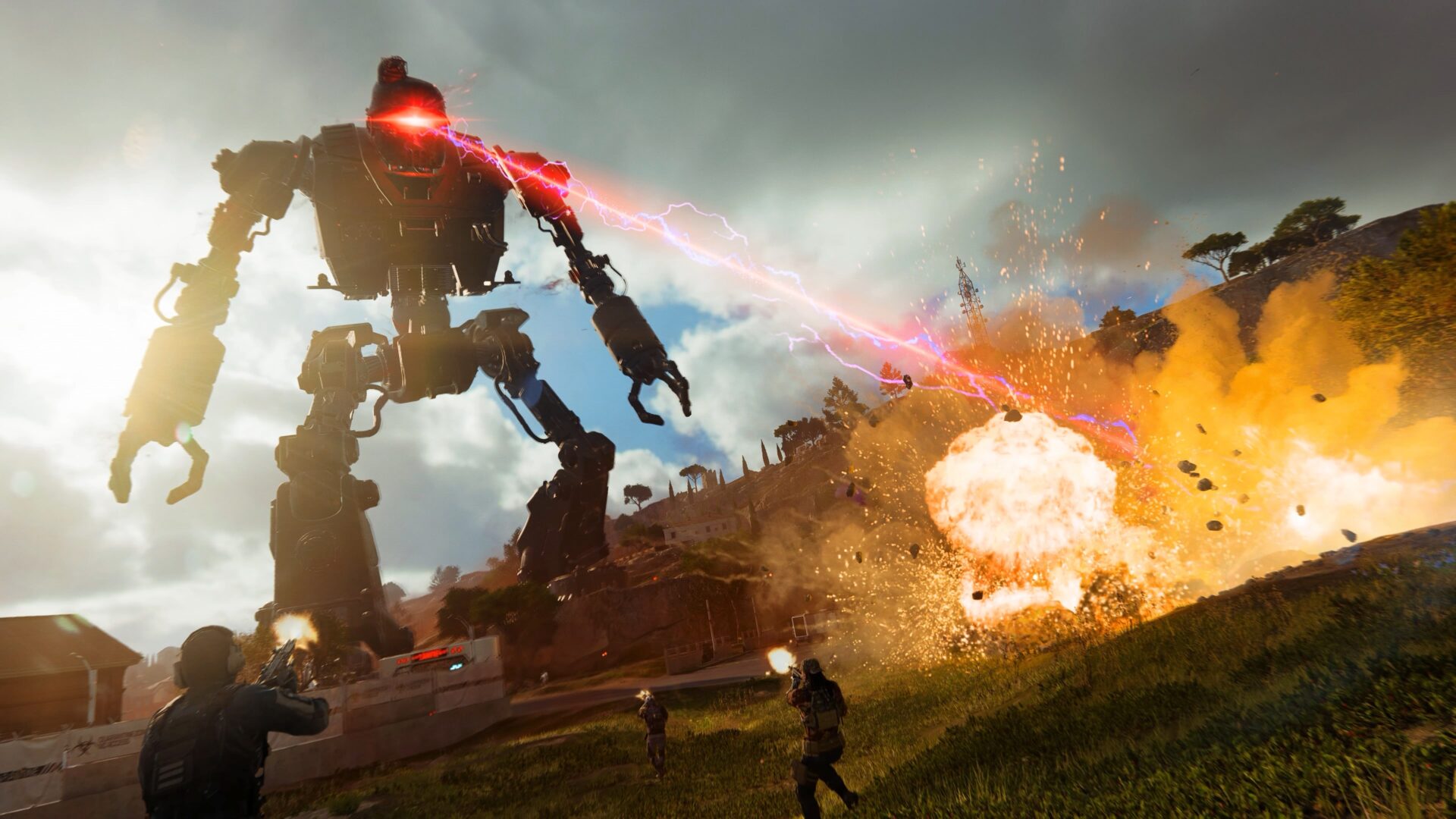 玩家角色在充滿異次元風格的場景中對抗殭屍