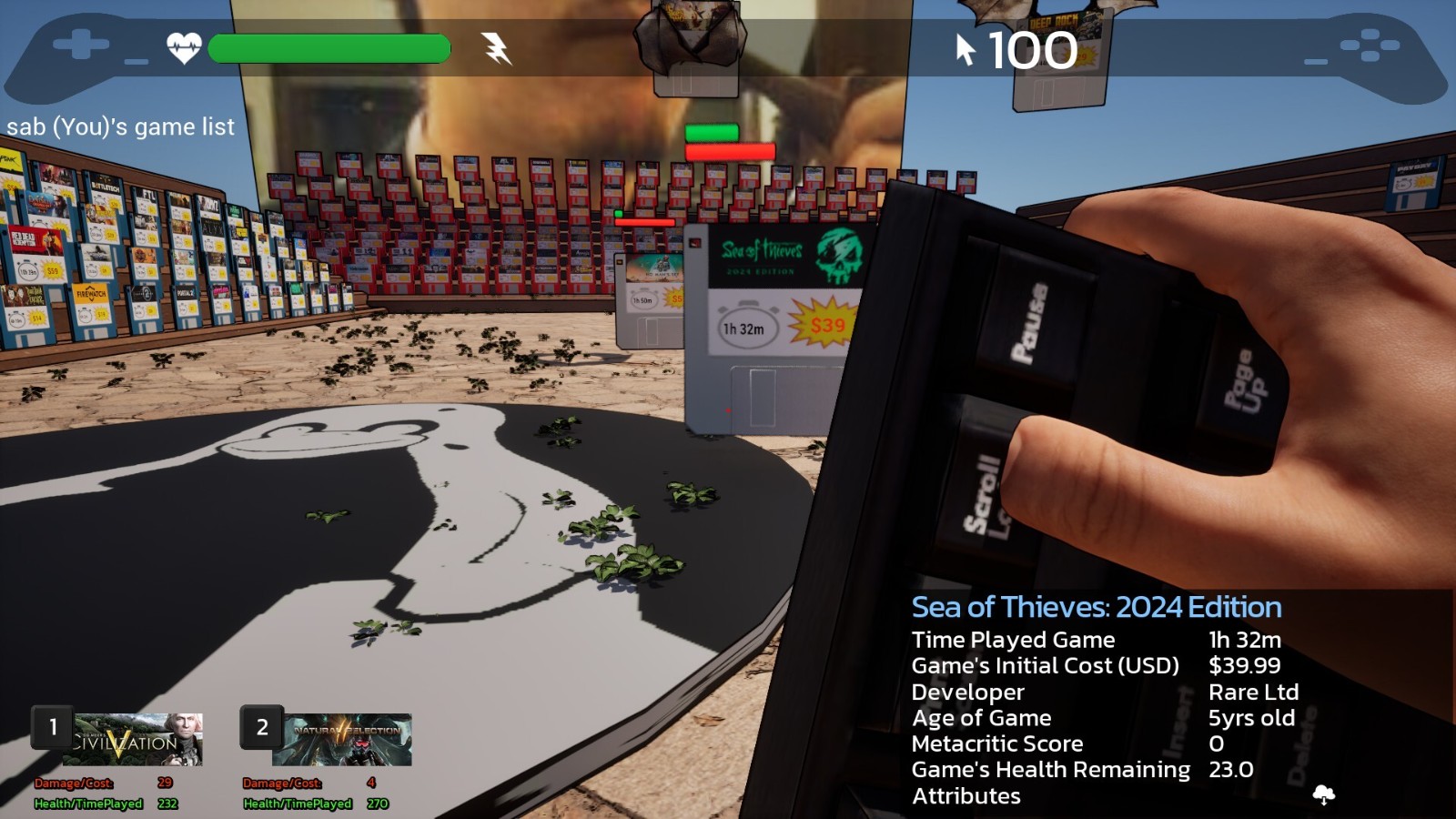 玩家使用鍵盤與滑鼠作為武器進行戰鬥