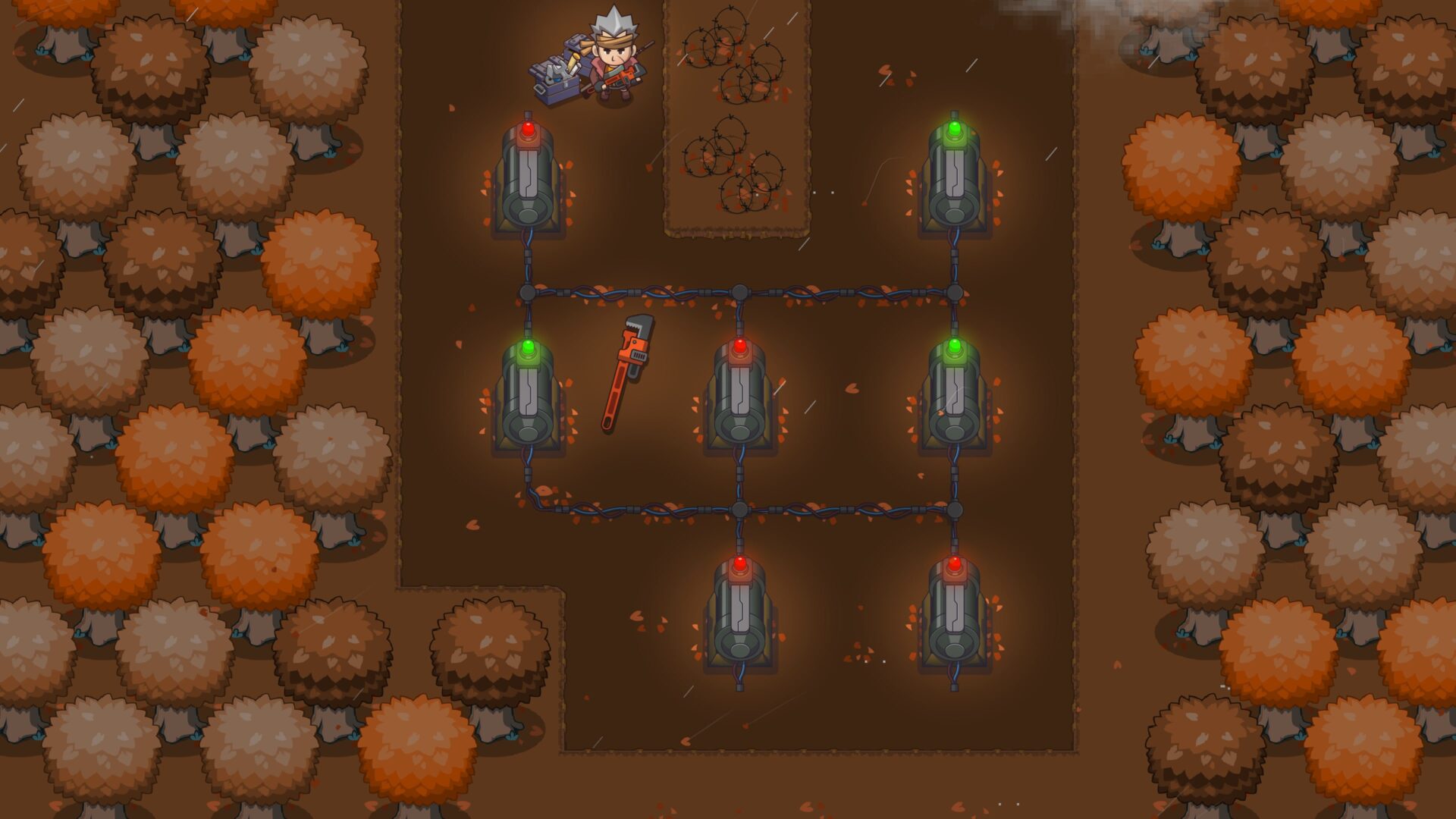 遊戲關卡中，部分發電機已經成功啟動，發出明亮的光芒。