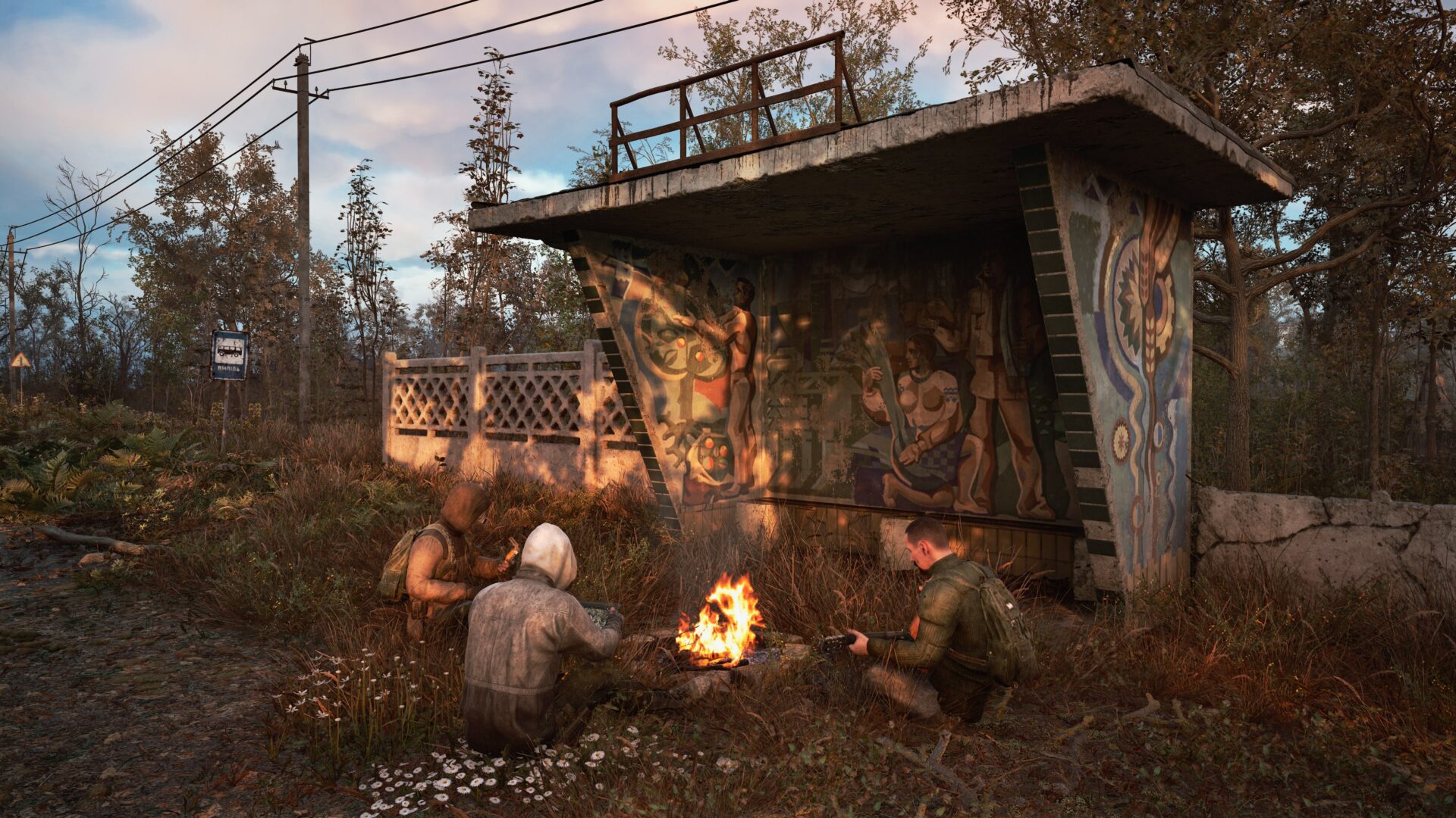 潛行者在營火旁休息