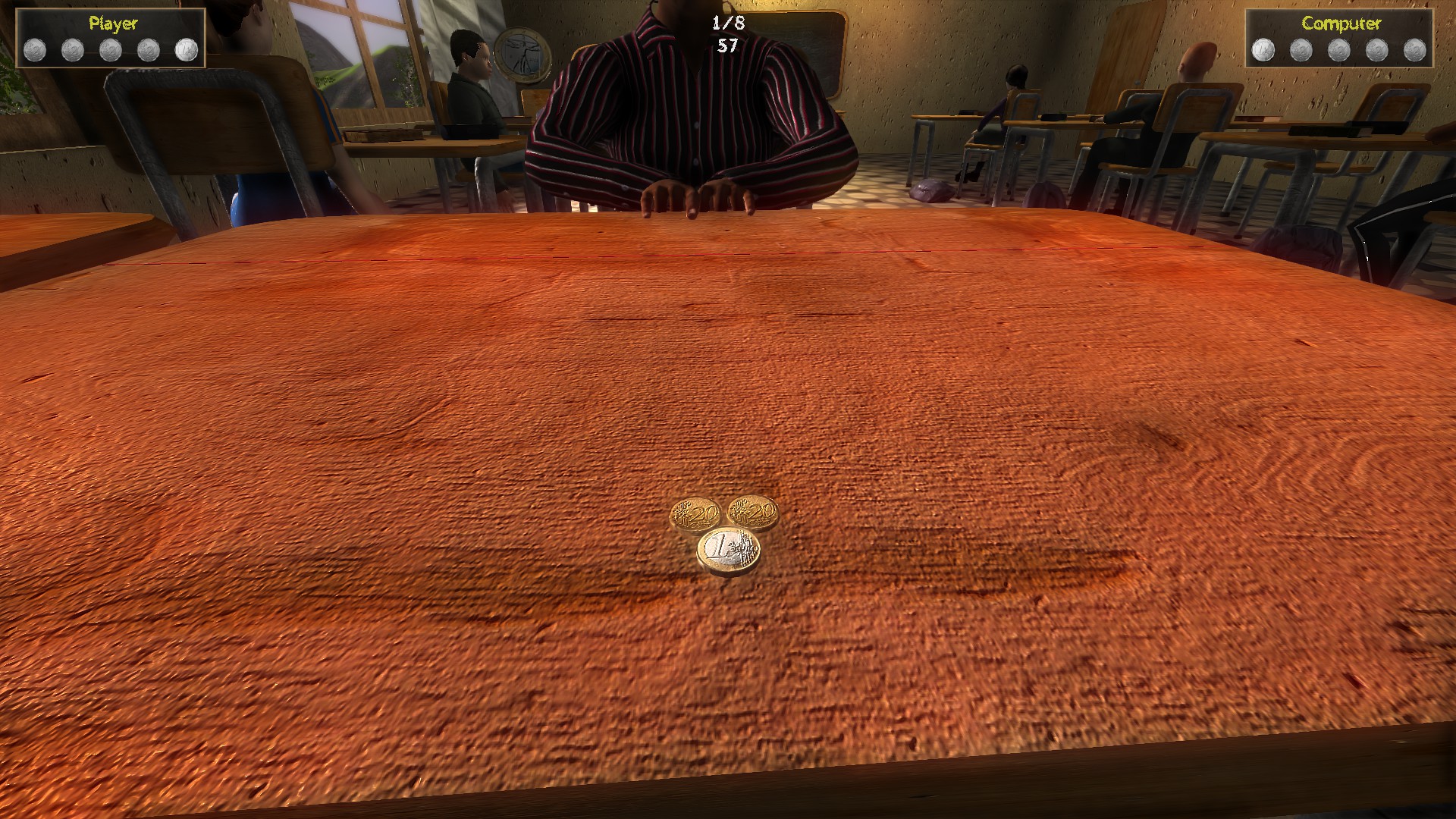 遊戲中使用歐元硬幣進行對戰的特寫