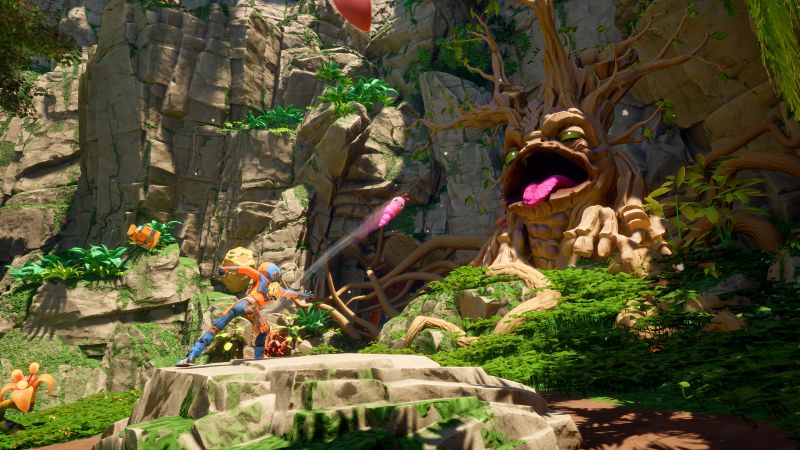 玩家向奇異的植物投擲外星生物