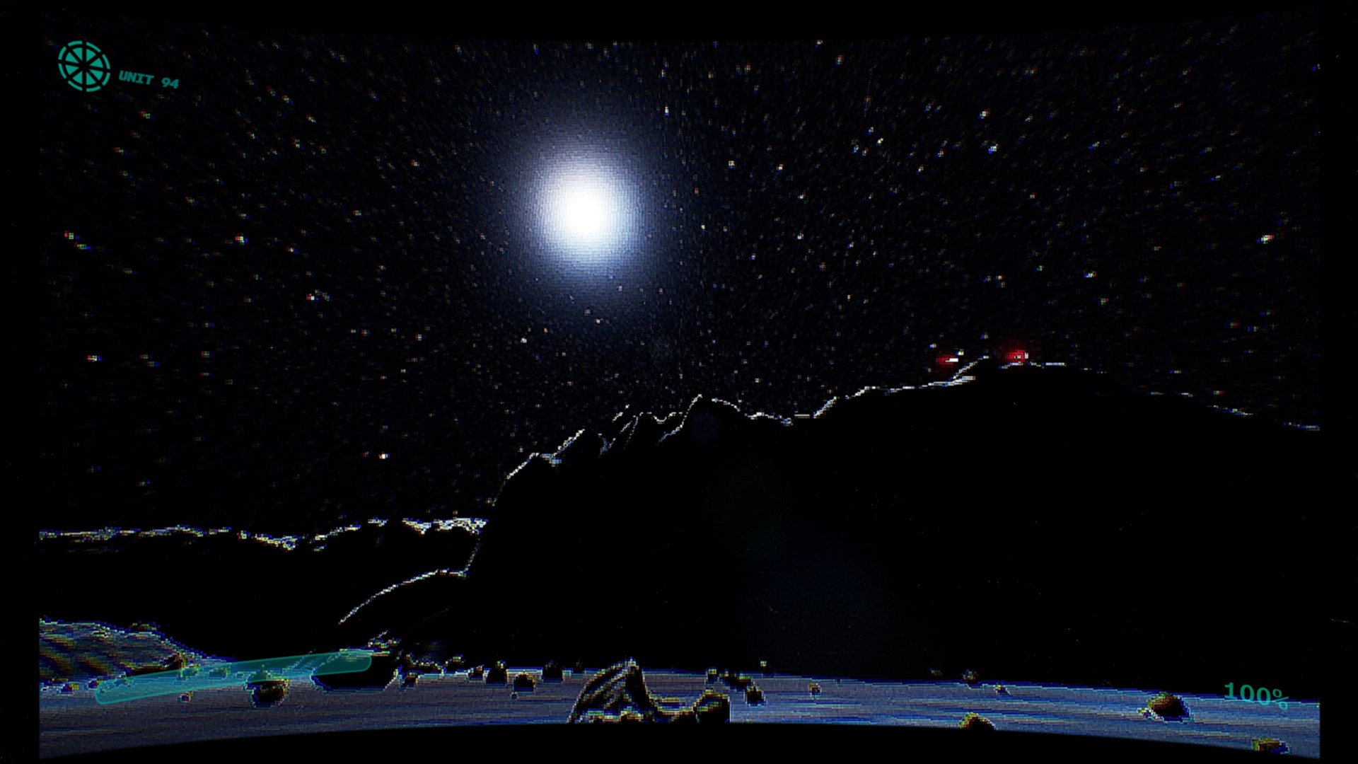 透過窗戶望向冥王星的荒涼地表。