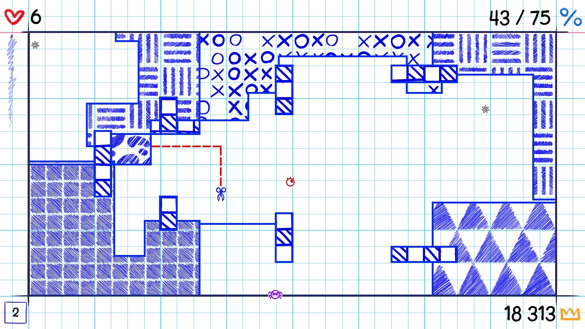 玩家在筆記本風格的關卡中劃線佔領區域