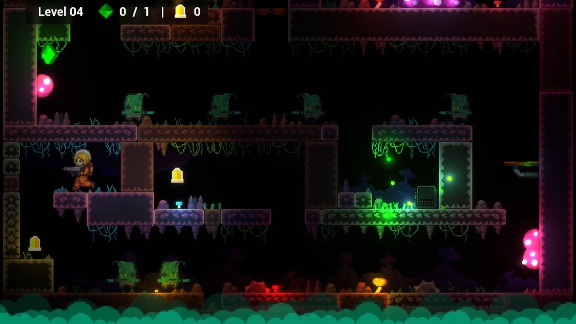 充滿危機的關卡設計，旋轉鋸片與外星敵人隨伺在側。