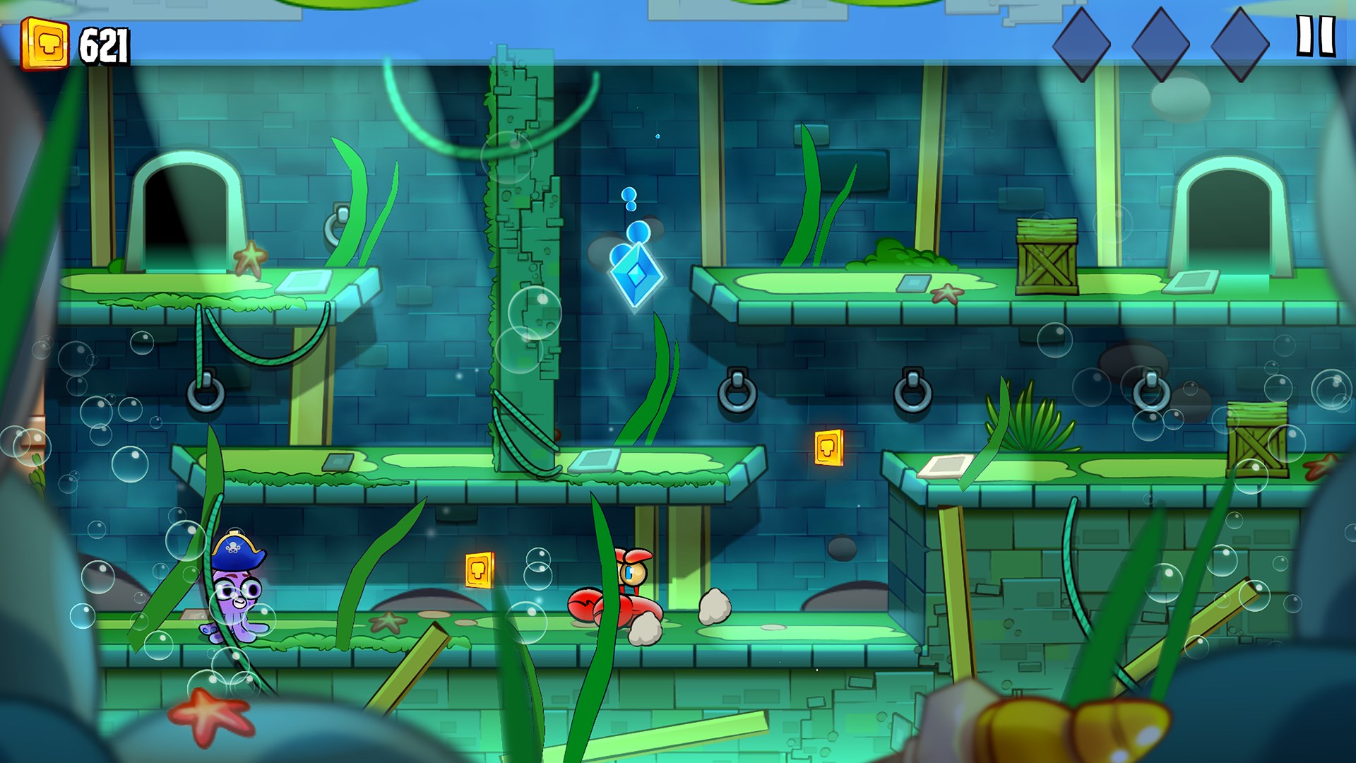 章魚主角在充滿陷阱的關卡中冒險。