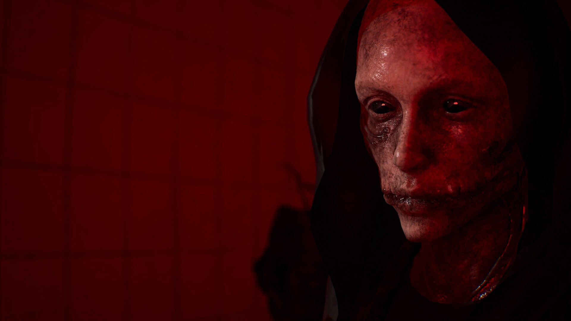 遊戲主角孤身一人走在陰暗的走廊中。