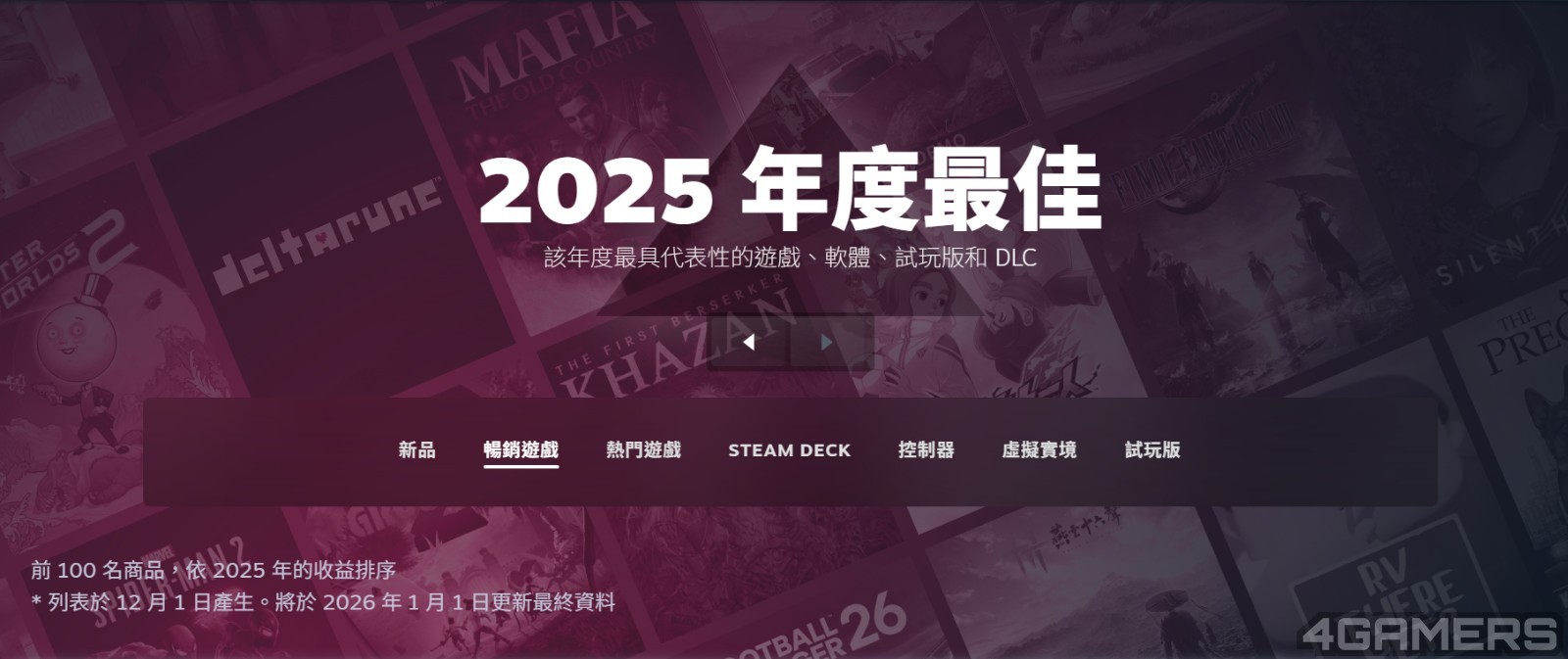 Steam公開2025年暢銷遊戲排行榜
