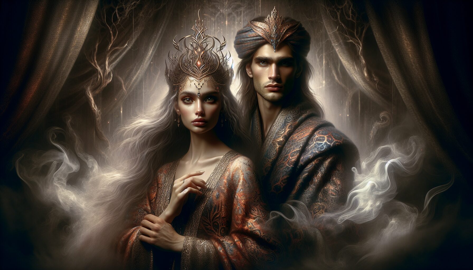 現代化希臘神話創作場景藝術，女主角與各種神祇互動場面