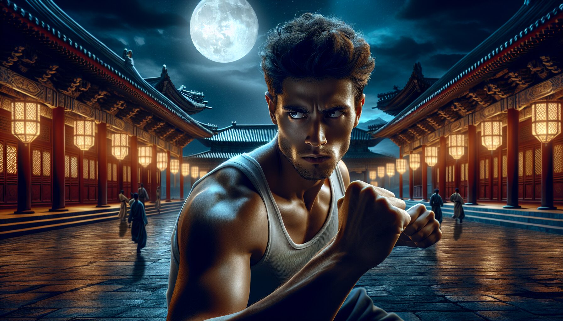 秦羽身著華服、孤身練習武藝展現堅毅神情