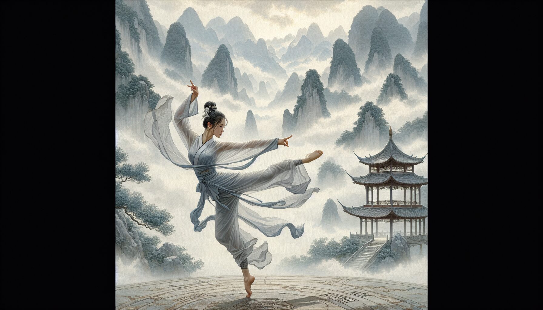 武俠小說中角色施展輕功的動態場面